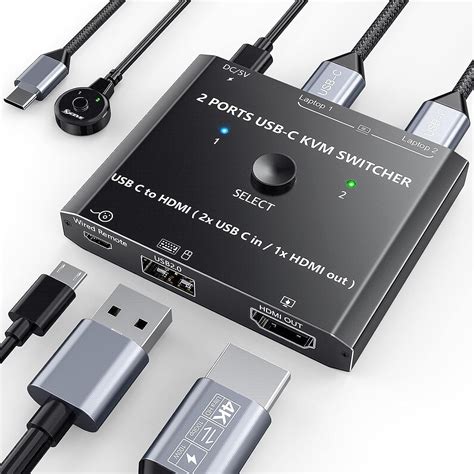 USB Type C KVM Switch 4K@60Hz, 2-Port Type C to HDMI Switcher for 2 USB ...