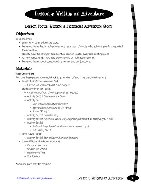 Wr198 sample-lesson - Lesson plan - Lesson 3: Writing an Adventure 91 ...