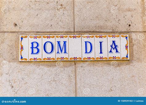 Bom Dia Good Morning Tiles or Azulejo on a Building in Lisbon. Stock ...