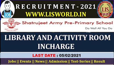 Recruitment For Library and Activity Room Incharge post at Satrujeet ...