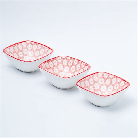 Red Ceramic Dish, Pack Of 3 - Geometric Pattern Serveware - Market99 ...