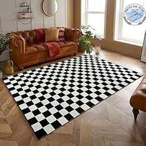 Buy Seavish Checkered Rug, 5x8 Ft Black and White Rug, Retro Moroccan ...