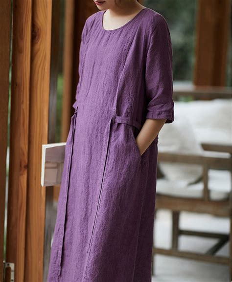 Women linen Dresses short sleeve Midi dress Plus size dress | Etsy