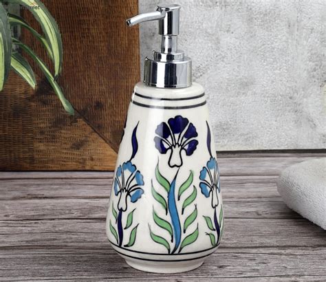 Buy Hand Painted Blue Flowers White Ceramic Soap Dispenser at 21% OFF ...