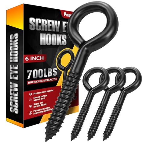 Amazon.com: PAMAZY 6 Inch Heavy Duty Black Screw Eyes Hooks, 700LBS ...