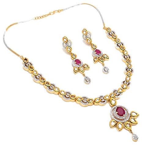 Jewar Mandi Ad Cz Gold Plated Two Tone Red Stone Jewelry for Women ...