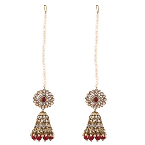 Etnico Gold Plated Traditional Kundan & Pearl Jhumka Earrings With Pea ...
