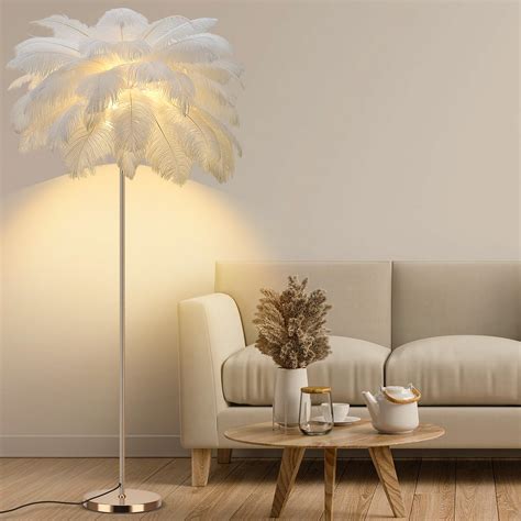 Fivemengo Feather Floor Lamp for Living Room, Fluffy Ostrich Feathers ...