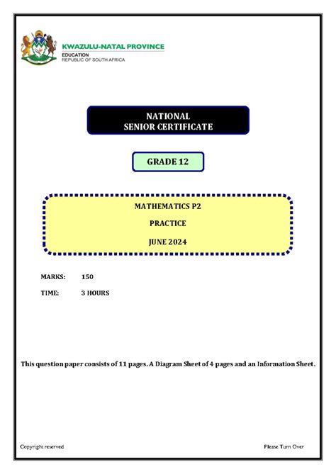 Grade 12 Math Paper 2 June Practice 2024 - MARKS: 150 TIME: 3 HOURS ...