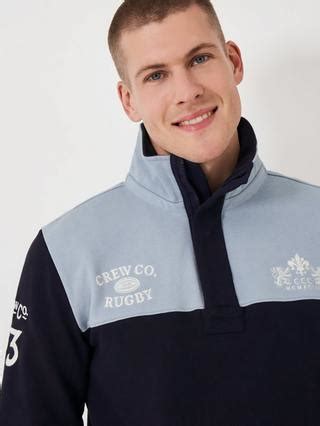 Crew Clothing Padstow High Zip Neck Cotton Blend Sweatshirt, Indigo Blue