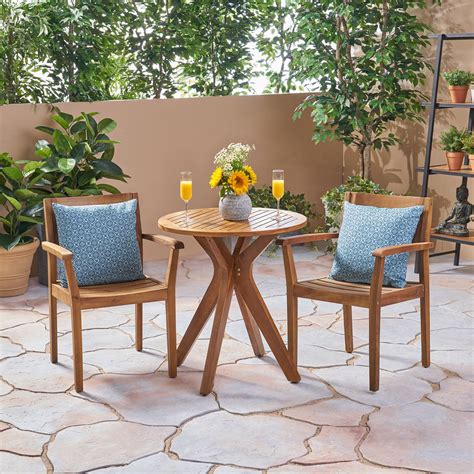 Jaxson Outdoor 3 Piece Acacia Wood Bistro Set with Cross Legged Bistro ...