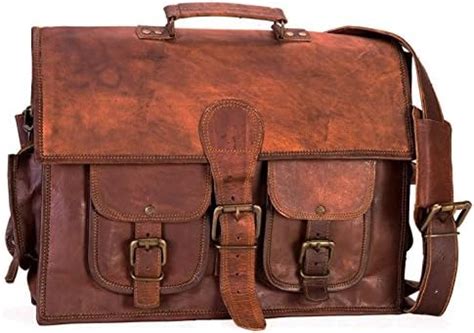 ZNT BAGS, Real Leather Canvas Satchel Mackbook Brown Messenger Bag for ...