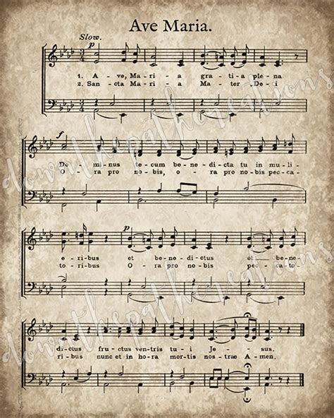 Ave Maria, Vintage Hymn Print, Printable Sheet Music, Instant Download ...