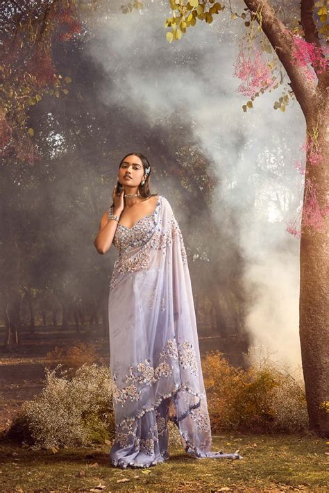 Ink Blue Ombre Organza Saree Set – Nitika Gujral
