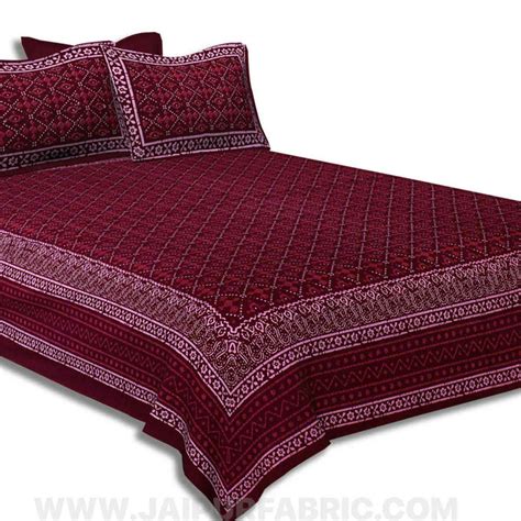 Maroon Retro Print Pure Cotton Jaipuri Dabu Bedsheet – JaipurFabric®