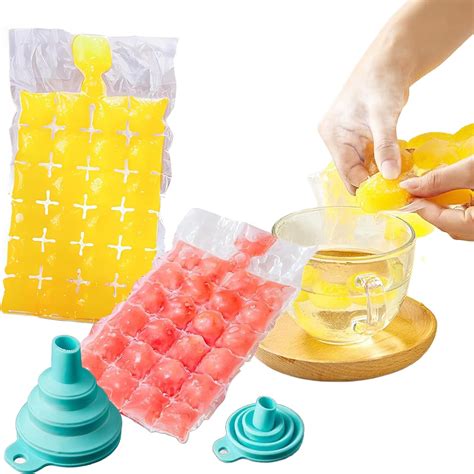 60 Pieces Disposable Ice Cube Bags with 1 Pcs Silicone Funnel, Ice Cube ...