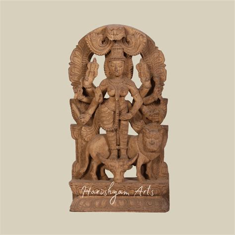18" Blessing Goddess Durga Wooden Durga Idol for Pooja Room