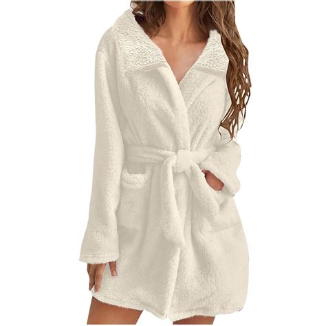 Kaemgyyd Womens Plush Robes Soft Cozy Long Sleeve Bathrobe Winter Warm ...