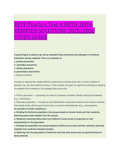 EPPP Practice Test 4 WITH 100% VERIFIED SOLUTIONS 2025/2026 STUDY GUIDE ...
