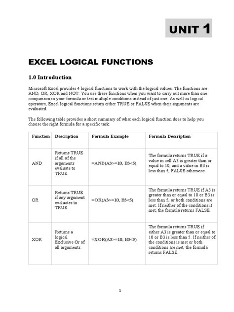 Image result for Excel Logic Functions PDF