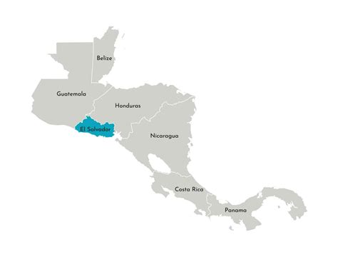 Vector illustration with simplified map of Central America region with blue contour of El ...