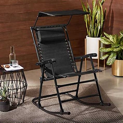 AmazonBasics Foldable Rocking Chair with Canopy (Black, Alloy Steel ...