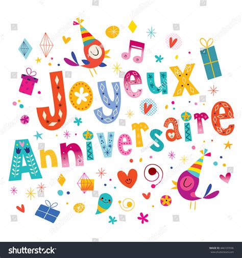 Joyeux Anniversaire Happy Birthday French Greeting Stock Vector ...