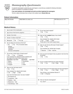 Patient Mammography Questionnaire - MC5072-01 Patient Mammography ...