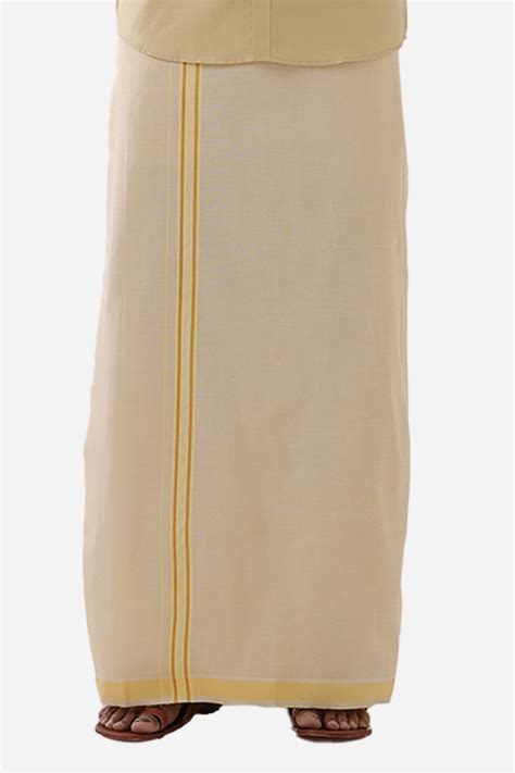 Ever Shine - Light Beige Single Gold Jari Fancy Borders Dhoti For Men ...