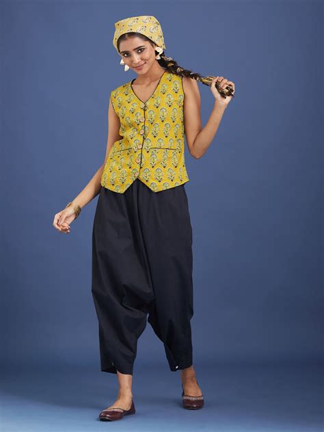 Buy The weaave traveller ajrakh block print cotton top cum waistcoat ...
