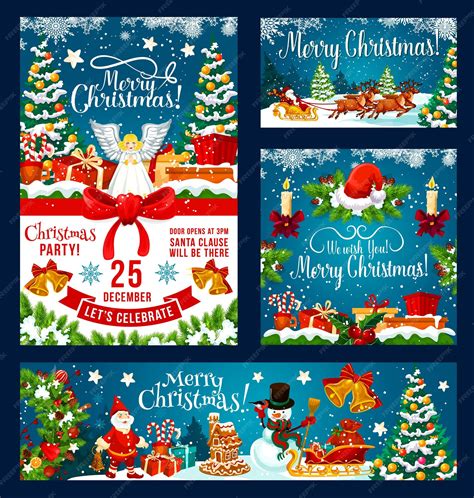 Christmas holiday vector posters set | Premium Vector