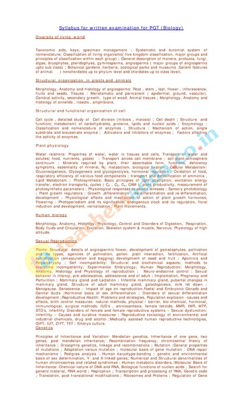 Dsssb Syllabus PGT - Syllabus for written examination for PGT (Biology ...