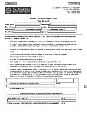 Fillable Online sfsu Alcohol Clearance Form - Main Campus Fax Email ...
