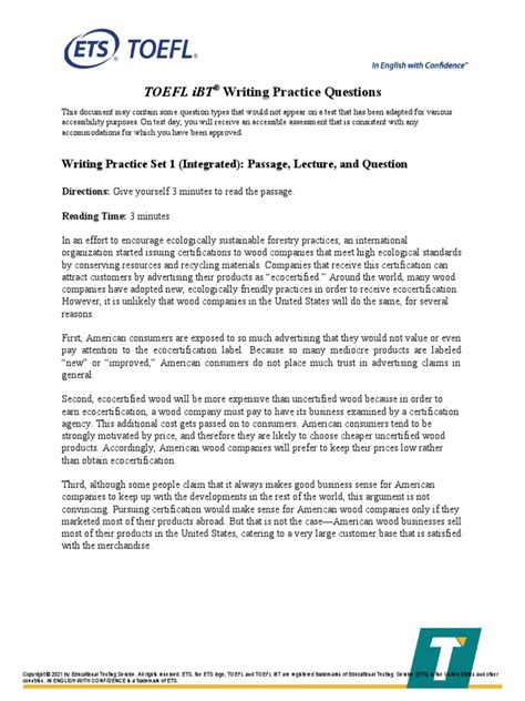 TOEFL iBT® Writing Practice Questions | PDF | Test Of English As A ...