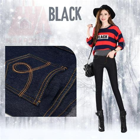 Thermal Pants Women Seluar Wool Winter Jeans Inner Warm Fleece Leggings ...