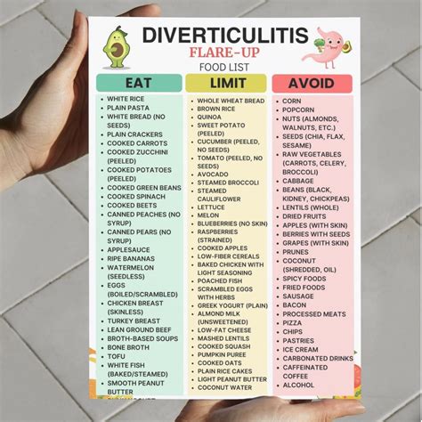 Diverticulitis Food List Printable, Low Fiber Grocery List PDF, Foods to Eat and Avoid With ...