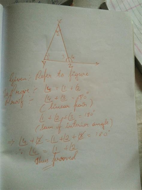 Prove that exterior angle of a triangle is equal to the sum of opposite ...