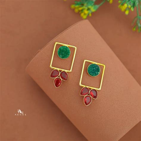 Tri Leaf Druzy Rectangle Earring – Adore By Priyanka