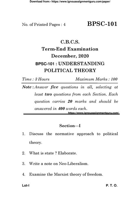 BPSC 101 DEC 2020 paper ignouassignmentguru - Lot-I P. T. O. No. of ...