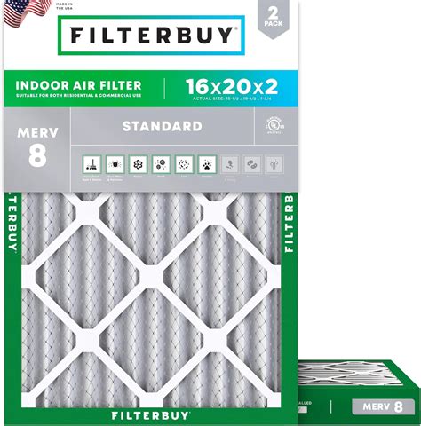 Filterbuy 16x20x2 MERV 8 Furnace Filter, Dust Defense, Pleated HVAC Air ...