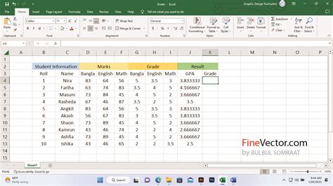 Making Result Sheet by Using Excel Formulas 的图像结果