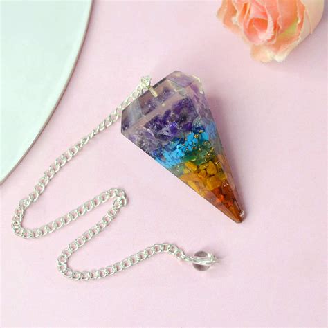 Crystu Natural Action 7 Chakra Dowser Pendulum Orgone Crystal Stone ...