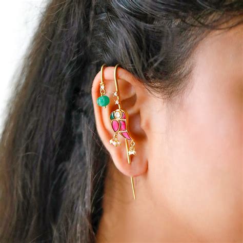Mithu Emerald Drop 24k Gold Plated Needle Earcuff Earrings – Unniyarcha
