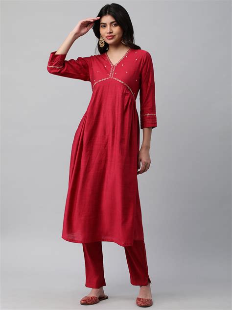 INAARA - A Flared kurta with mock placket and machine embroidery ...