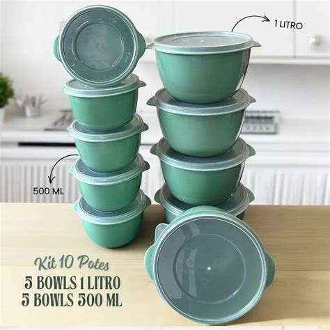 Kit With 10 Bowls (5 Of 1 Liter And 5 Of 500 ML) Tapoer Lunch Box ...