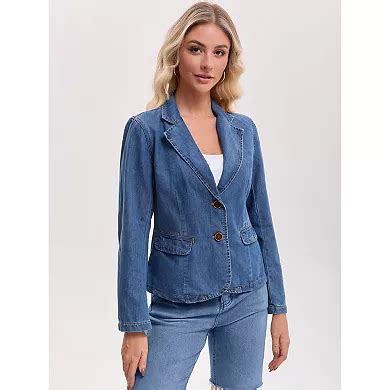 Women's Denim Jacket Notched Lapel Collar Long Sleeve Button ...