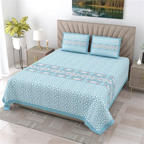 Blue Ethnic Pure Cotton King Size Double BedSheet – JaipurFabric®