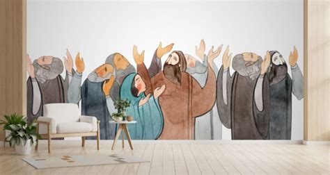 Watercolor Painting of Praying People Wallpaper Mural - Magicdecor®