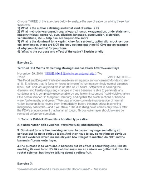 Satire Practice - Ap Lit - Choose THREE of the exercises below to ...