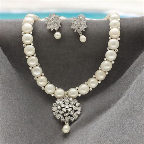 Buy Sri Jagdamba Pearls Dazzling Divinity Pearl Necklace with Pair Of ...